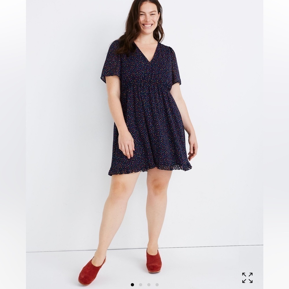 Madewell Flutter Sleeve Navy Sugar Dot Dress